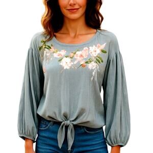 Kye Mi Large Embroidery Floral Sleeves Women's Top Shirt Blouse Miss 12 14 L
